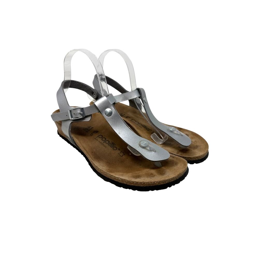 Birkenstock Papillio Ashley Metallic Silver T-Strap Wedge Sandals EU 41